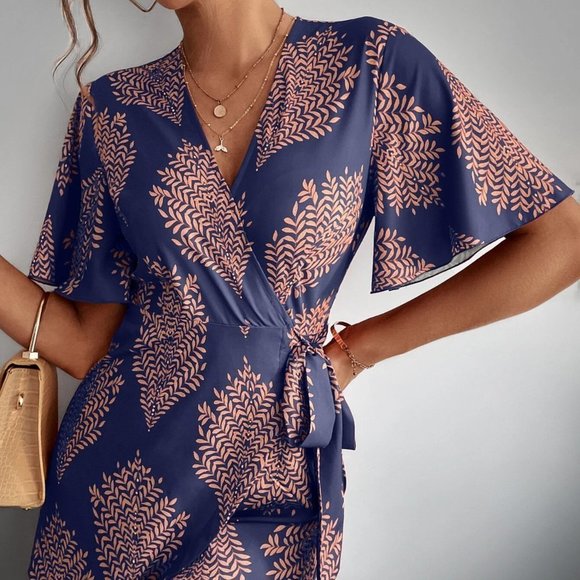 Blue Boho Womens Allover Print Knot Side Wrap Romper - Picture 5 of 5